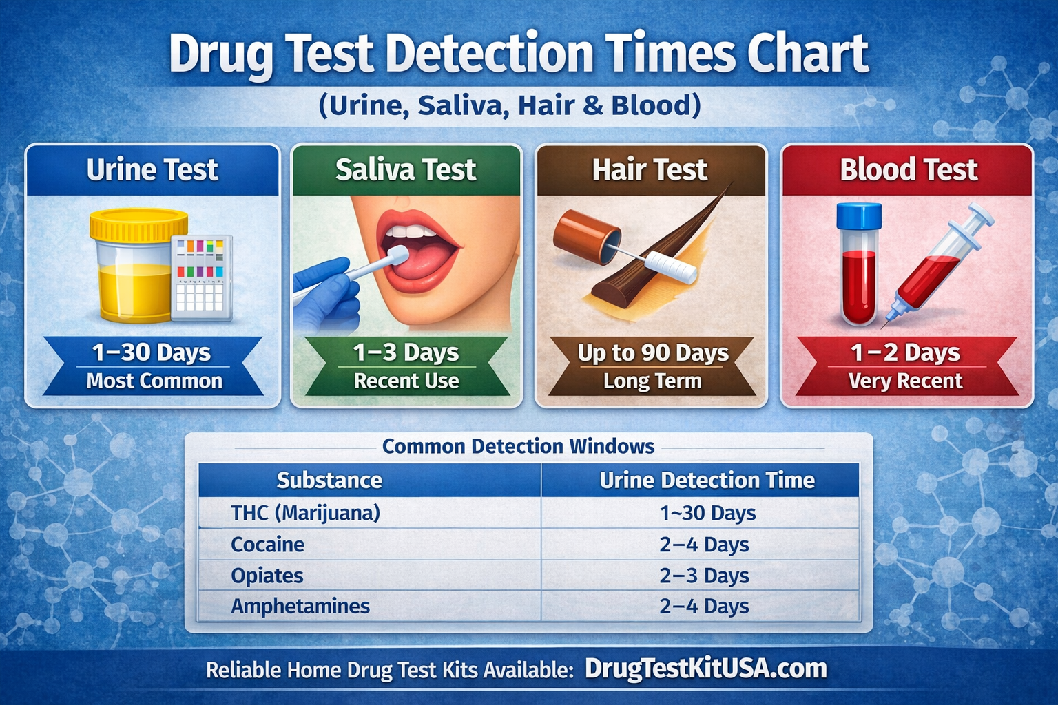 Drug Test Detection Times Chart (Urine, Saliva, Hair & Blood)